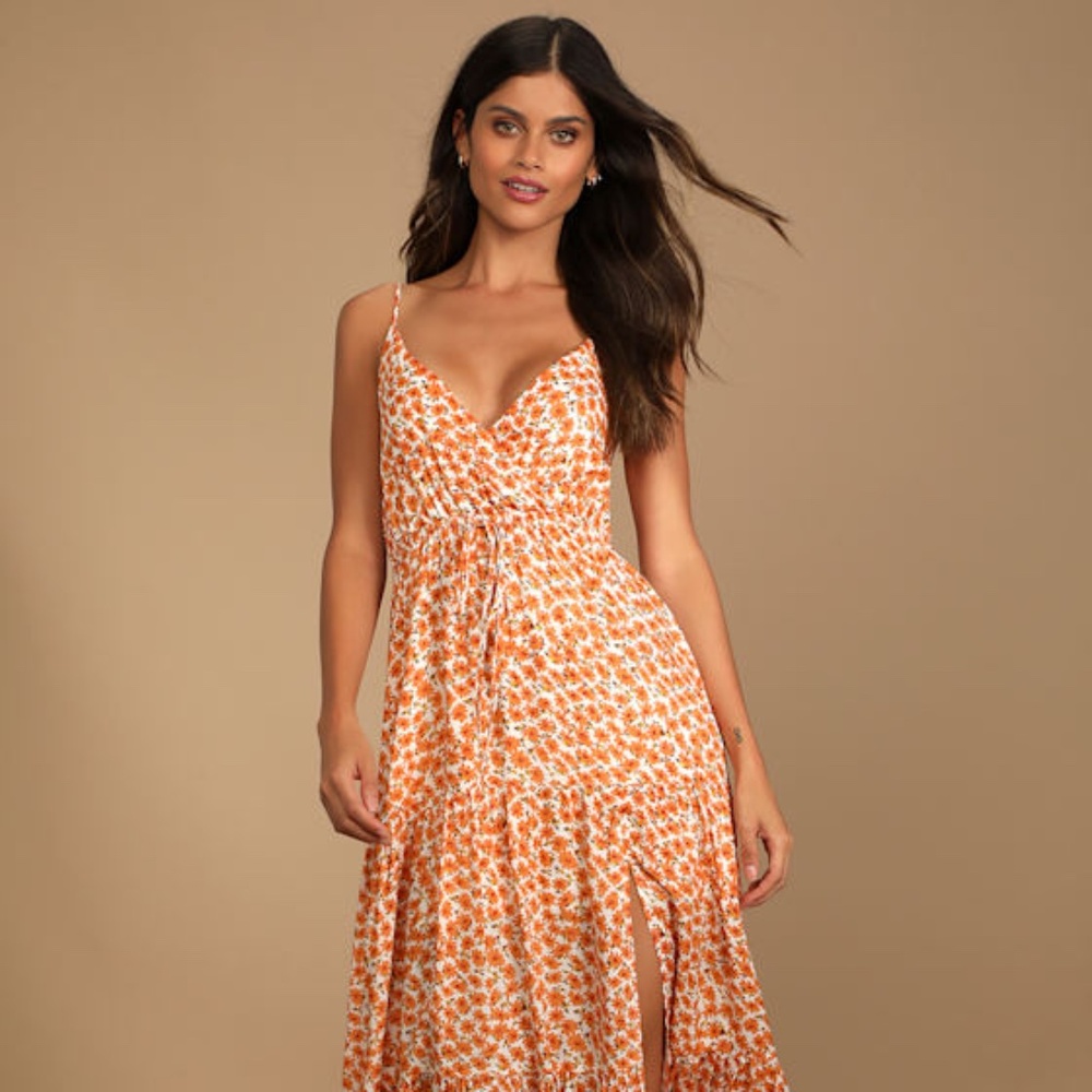Lulu's Orange Floral Maxi Dress